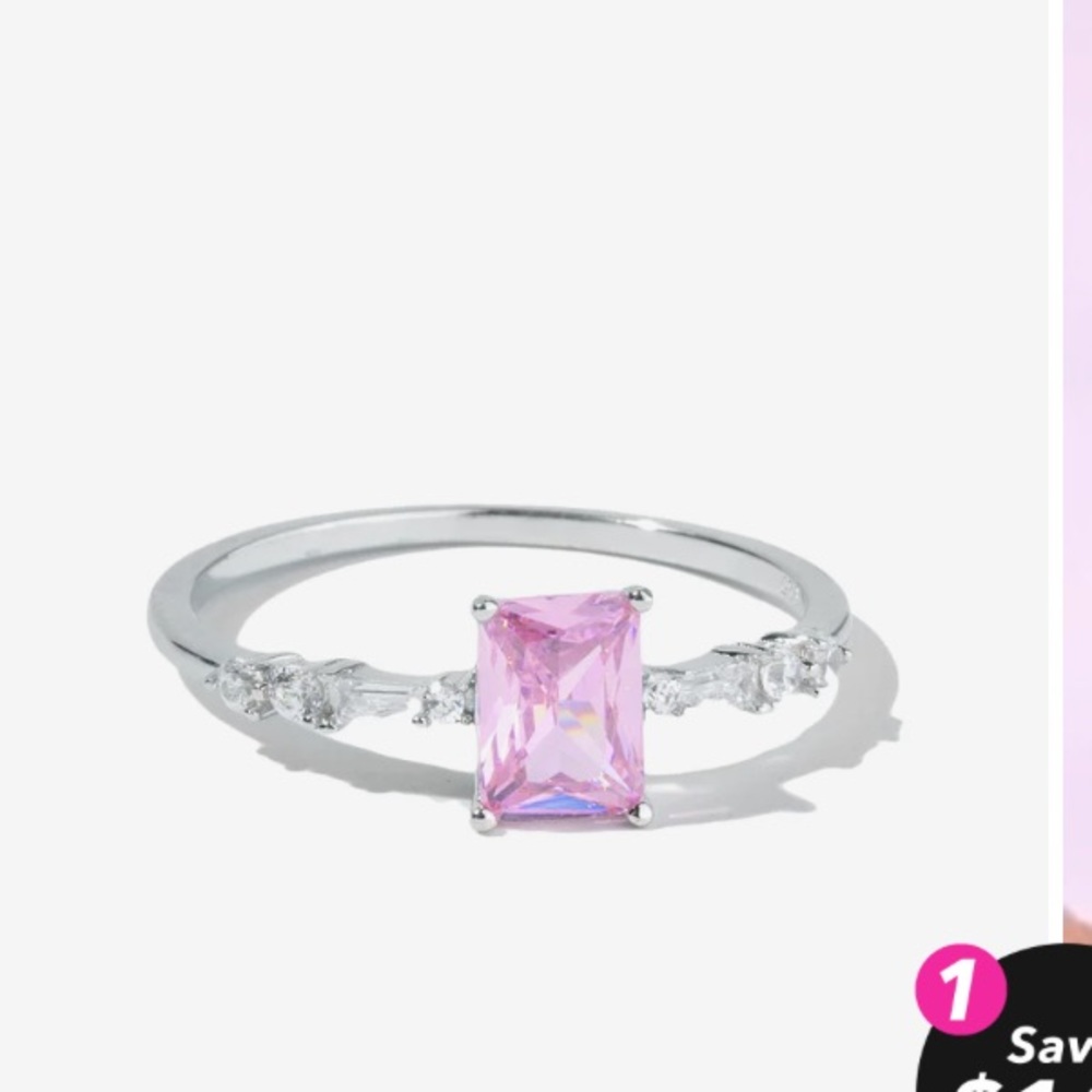 Sweet Pea pink crystal and 925 sterling silver stamped ring